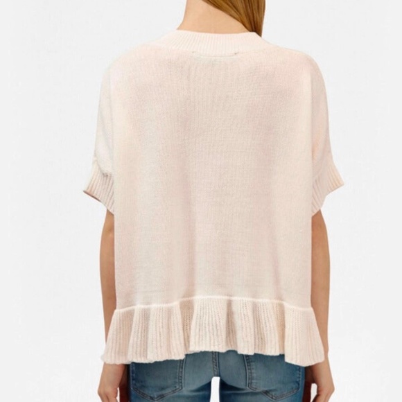 French Connection Ruffle Hem Short Sleeve Sweater Jumper Blush Pink Size Small - Picture 2 of 16